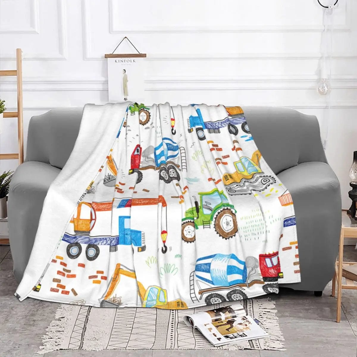 Plaid Enfant Camion Blanc / 100x125cm